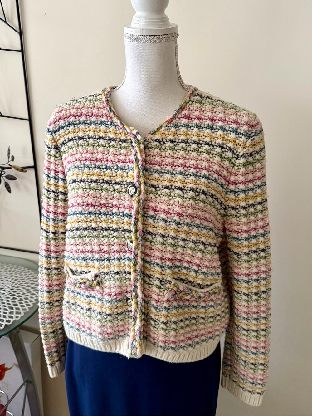 ba&sh Bianca Multicolor Striped Knit Cropped Cardigan Size Large - Picture 11 of 16